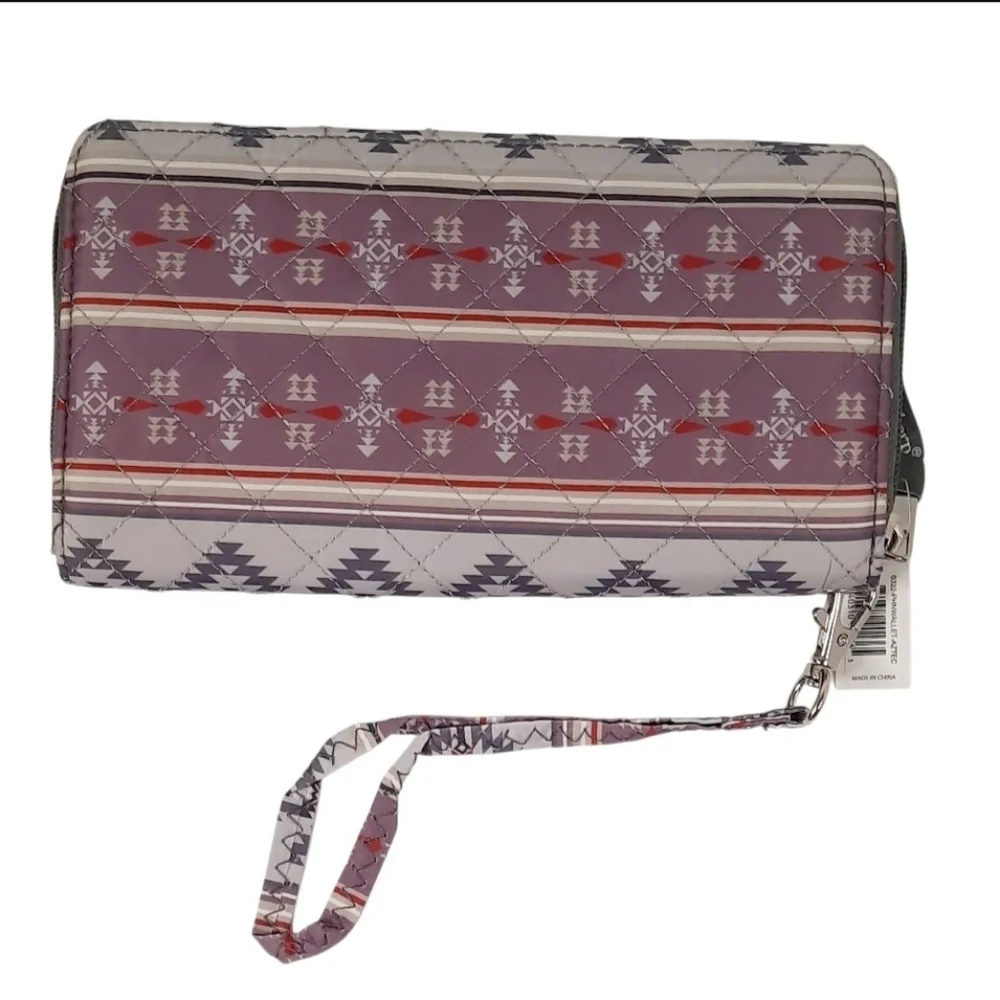 Simply Southern Phone Wallet w/ Wrist Strap Zipper Gray Purple Aztec Wristlet